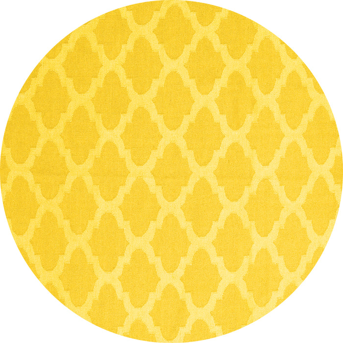 Round Machine Washable Trellis Yellow Modern Rug, wshcon2271yw