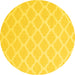 Round Machine Washable Trellis Yellow Modern Rug, wshcon2271yw