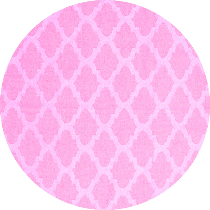 Round Machine Washable Trellis Pink Modern Rug, wshcon2271pnk