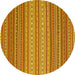 Round Machine Washable Oriental Yellow Traditional Rug, wshcon2272yw