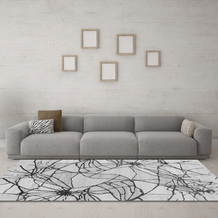 Machine Washable Abstract Gray Contemporary Rug in a Living Room,, wshcon2273gry
