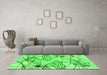 Machine Washable Abstract Green Contemporary Area Rugs in a Living Room,, wshcon2273grn