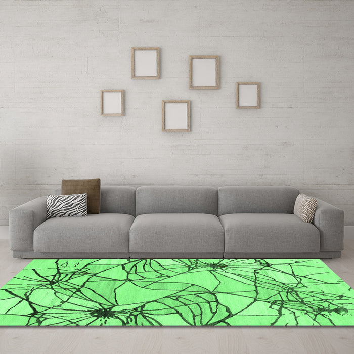 Machine Washable Abstract Emerald Green Contemporary Area Rugs in a Living Room,, wshcon2273emgrn