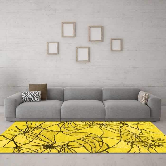 Machine Washable Abstract Yellow Contemporary Rug in a Living Room, wshcon2273yw