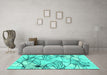 Machine Washable Abstract Turquoise Contemporary Area Rugs in a Living Room,, wshcon2273turq