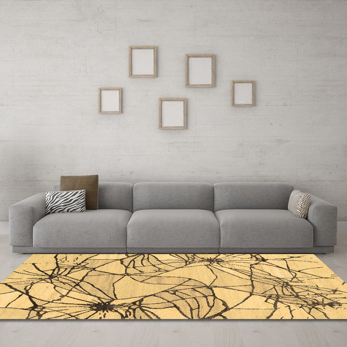Machine Washable Abstract Brown Contemporary Rug in a Living Room,, wshcon2273brn