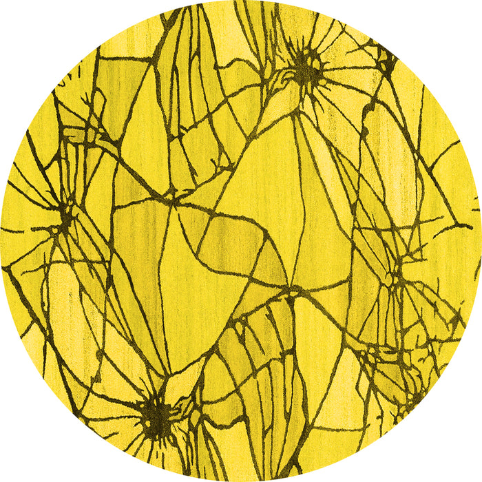 Round Machine Washable Abstract Yellow Contemporary Rug, wshcon2273yw