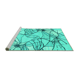 Sideview of Machine Washable Abstract Turquoise Contemporary Area Rugs, wshcon2273turq