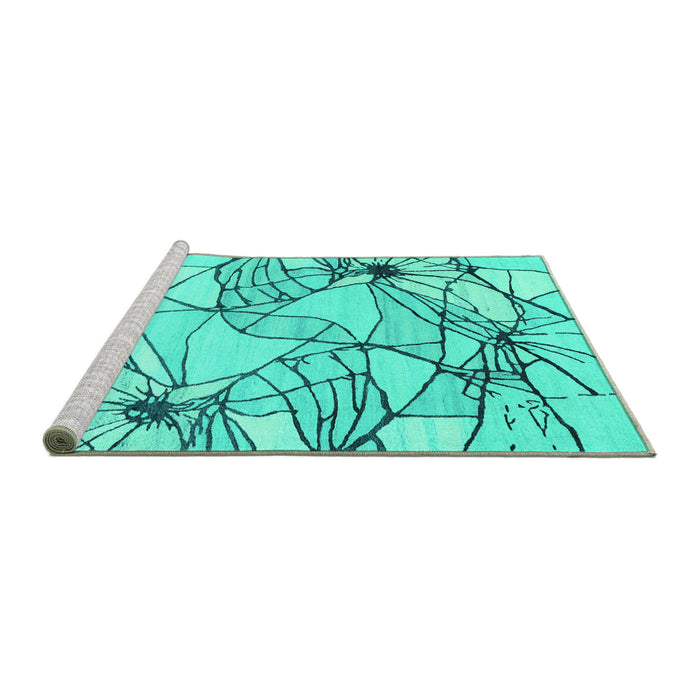 Sideview of Machine Washable Abstract Turquoise Contemporary Area Rugs, wshcon2273turq