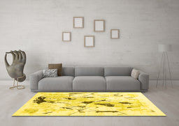 Machine Washable Solid Yellow Modern Rug in a Living Room, wshcon2274yw
