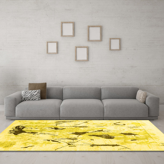 Machine Washable Solid Yellow Modern Rug in a Living Room, wshcon2274yw