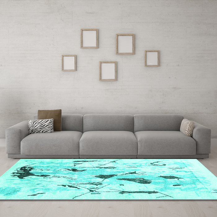 Machine Washable Solid Turquoise Modern Area Rugs in a Living Room,, wshcon2274turq