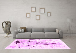Machine Washable Solid Pink Modern Rug in a Living Room, wshcon2274pnk