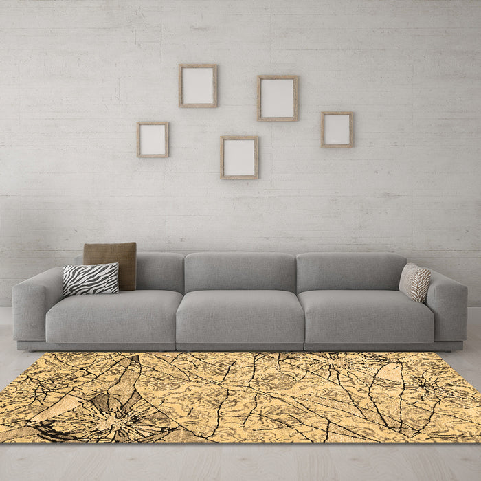 Machine Washable Abstract Brown Contemporary Rug in a Living Room,, wshcon2275brn