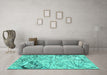 Machine Washable Abstract Turquoise Contemporary Area Rugs in a Living Room,, wshcon2275turq