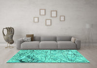 Machine Washable Abstract Turquoise Contemporary Rug, wshcon2275turq