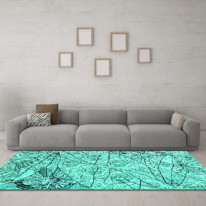 Machine Washable Abstract Turquoise Contemporary Area Rugs in a Living Room,, wshcon2275turq