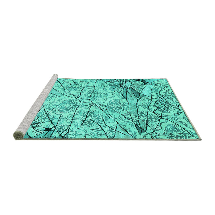 Sideview of Machine Washable Abstract Turquoise Contemporary Area Rugs, wshcon2275turq