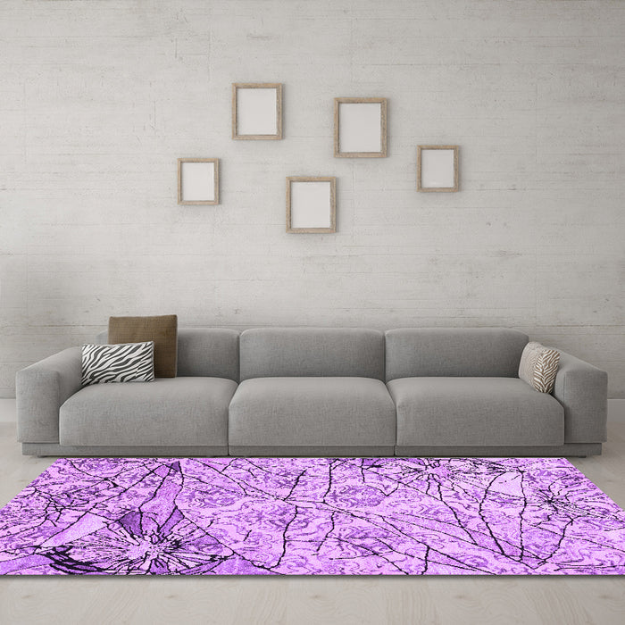 Machine Washable Abstract Purple Contemporary Area Rugs in a Living Room, wshcon2275pur