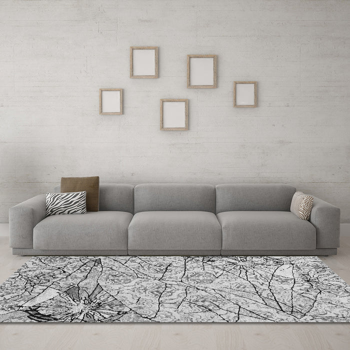 Machine Washable Abstract Gray Contemporary Rug in a Living Room,, wshcon2275gry