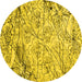 Round Abstract Yellow Contemporary Rug, con2275yw