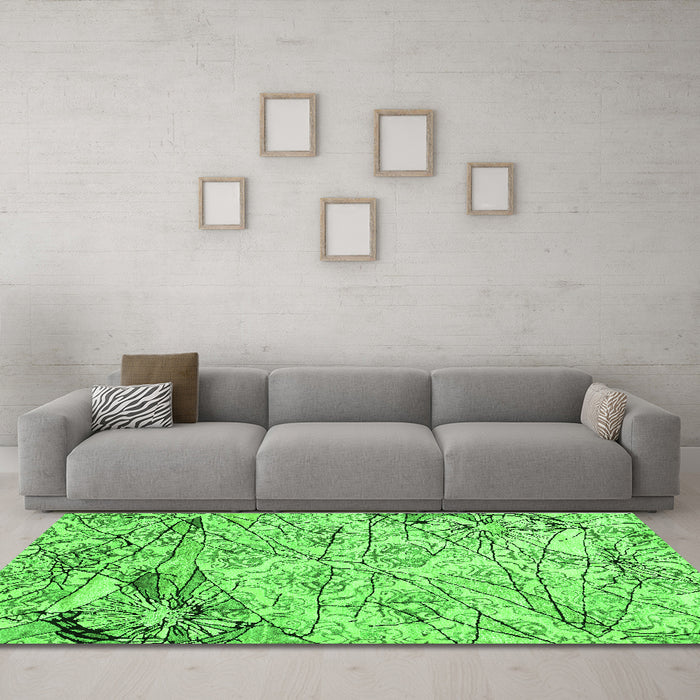 Machine Washable Abstract Green Contemporary Area Rugs in a Living Room,, wshcon2275grn