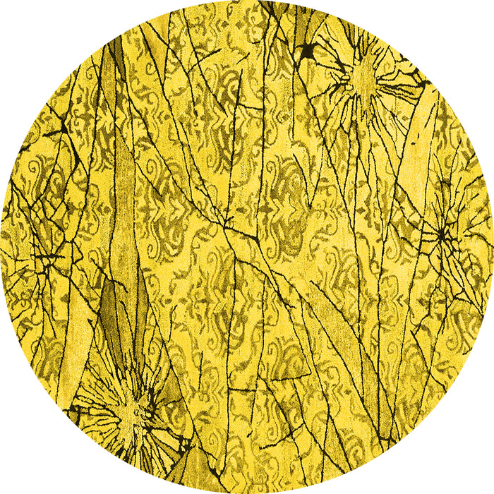 Round Machine Washable Abstract Yellow Contemporary Rug, wshcon2275yw