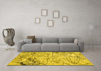 Machine Washable Abstract Yellow Contemporary Rug, wshcon2275yw