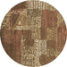 Round Patchwork Brown Transitional Rug, con2276brn