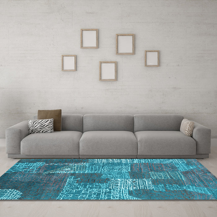 Machine Washable Patchwork Light Blue Transitional Rug in a Living Room, wshcon2276lblu