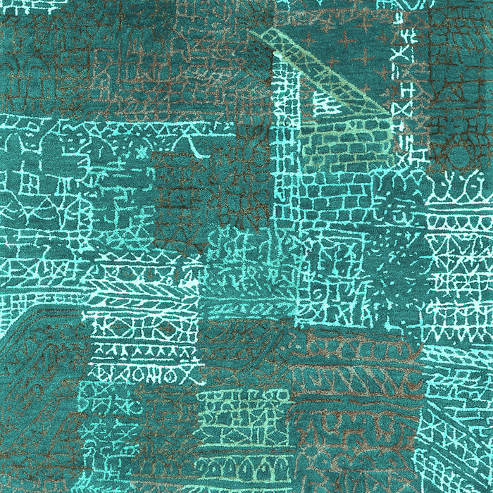 Machine Washable Patchwork Turquoise Transitional Area Rugs, wshcon2276turq