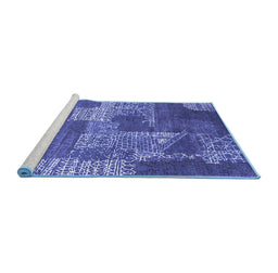 Sideview of Machine Washable Patchwork Blue Transitional Rug, wshcon2276blu