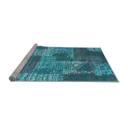 Sideview of Machine Washable Patchwork Light Blue Transitional Rug, wshcon2276lblu