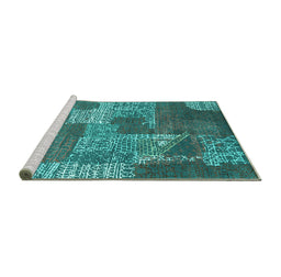 Sideview of Machine Washable Patchwork Turquoise Transitional Area Rugs, wshcon2276turq