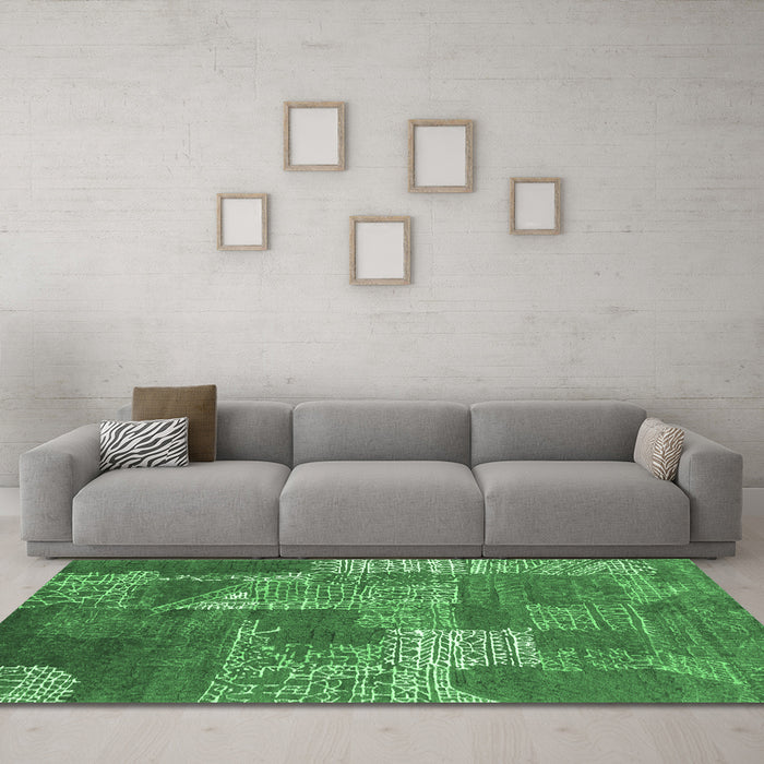 Machine Washable Patchwork Emerald Green Transitional Area Rugs in a Living Room,, wshcon2276emgrn