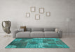 Machine Washable Patchwork Turquoise Transitional Area Rugs in a Living Room,, wshcon2276turq
