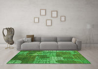 Machine Washable Patchwork Green Transitional Rug, wshcon2276grn