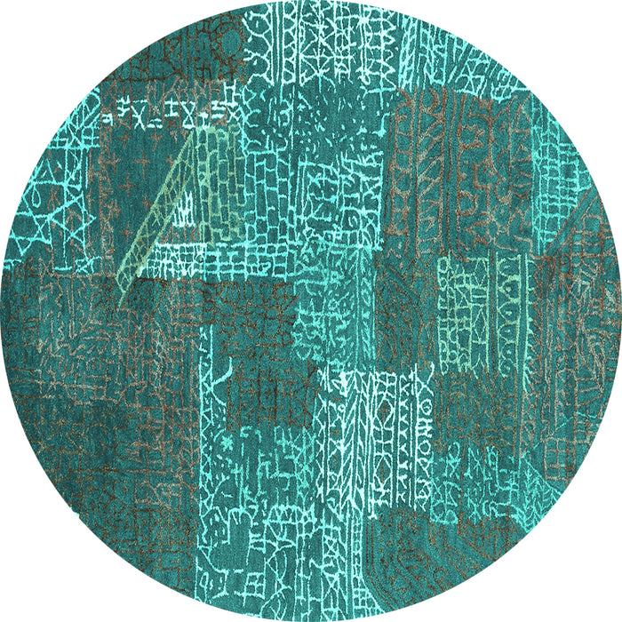 Round Machine Washable Patchwork Turquoise Transitional Area Rugs, wshcon2276turq