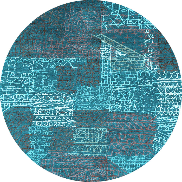 Round Machine Washable Patchwork Light Blue Transitional Rug, wshcon2276lblu