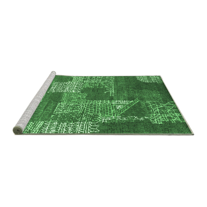 Sideview of Machine Washable Patchwork Emerald Green Transitional Area Rugs, wshcon2276emgrn