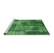 Sideview of Machine Washable Patchwork Emerald Green Transitional Area Rugs, wshcon2276emgrn