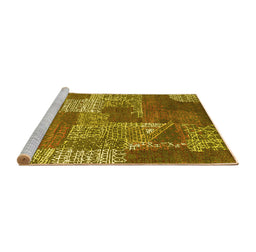 Sideview of Machine Washable Patchwork Yellow Transitional Rug, wshcon2276yw
