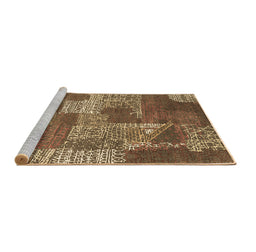 Sideview of Machine Washable Patchwork Brown Transitional Rug, wshcon2276brn