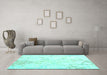 Machine Washable Abstract Turquoise Contemporary Area Rugs in a Living Room,, wshcon2277turq