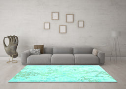 Machine Washable Abstract Turquoise Contemporary Area Rugs in a Living Room,, wshcon2277turq