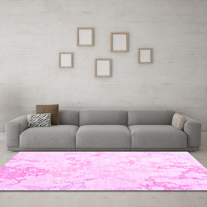 Machine Washable Abstract Pink Contemporary Rug in a Living Room, wshcon2277pnk