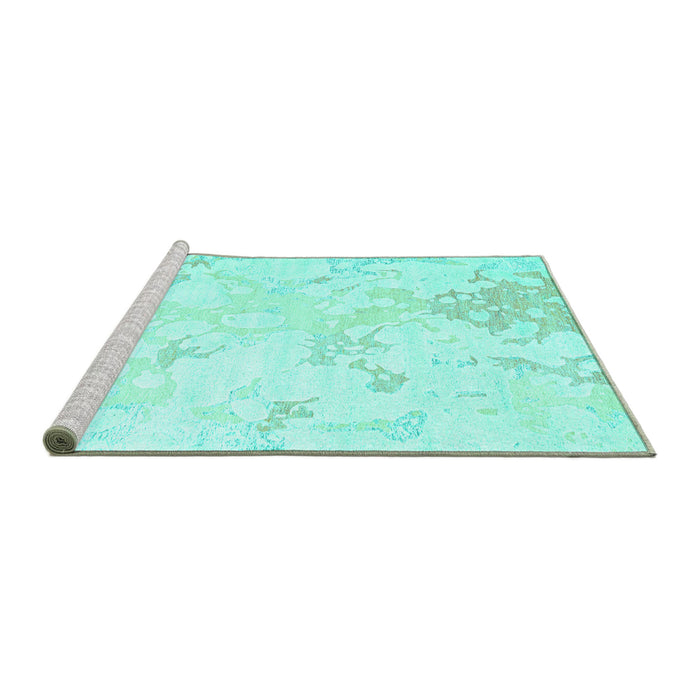 Sideview of Machine Washable Abstract Turquoise Contemporary Area Rugs, wshcon2277turq