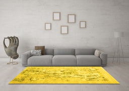 Machine Washable Abstract Yellow Contemporary Rug in a Living Room, wshcon2278yw