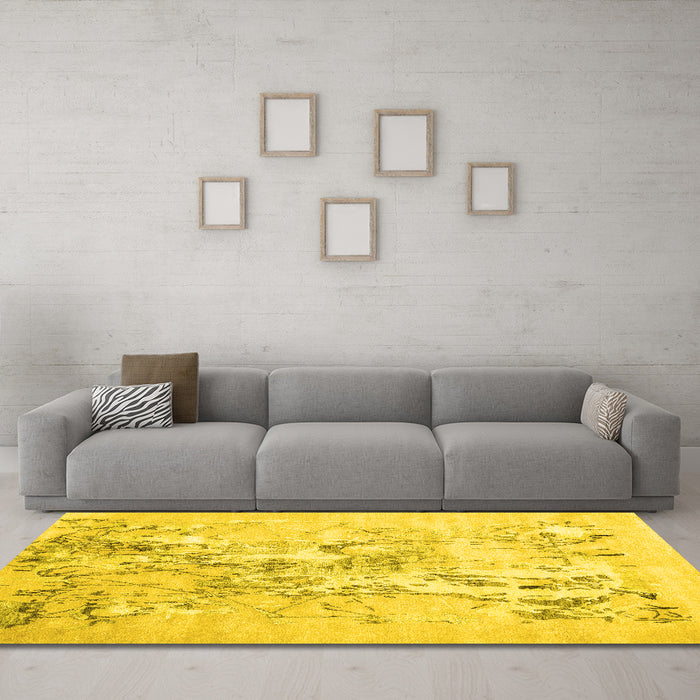 Machine Washable Abstract Yellow Contemporary Rug in a Living Room, wshcon2278yw