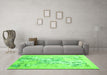 Machine Washable Abstract Green Contemporary Area Rugs in a Living Room,, wshcon2278grn